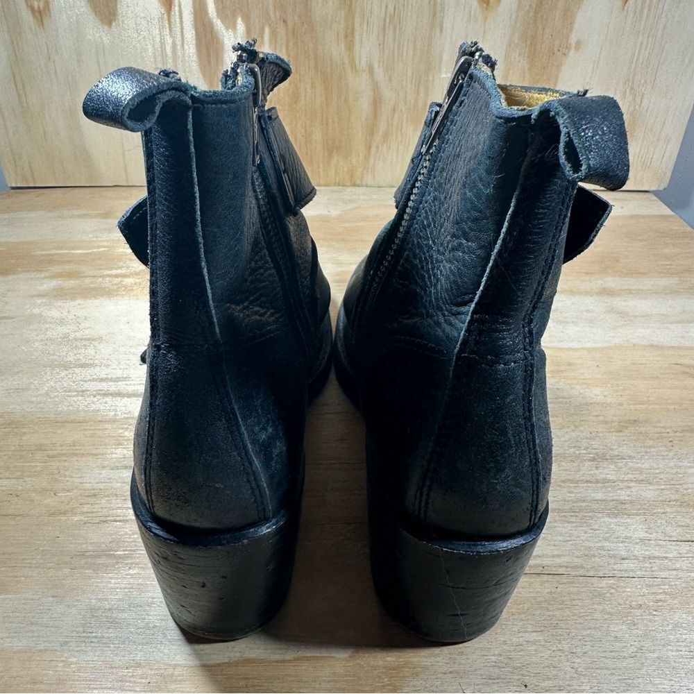 Frye Sabrina Double Buckle Black Leather Moto Boots Women’s Size 7 - Picture 5 of 8